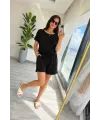 Kadın Kısa Kollu Yakası Açık Modal Bluz Ve Bağcıklı Kısa şort Ikili Takım