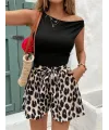 Kadın Kolsuz Bisiklet Yaka Viskon Bluz Ve Leopar Desenli Kısa Modal Short Ikili Takım
