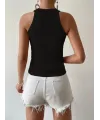 Kadın Kolsuz Halter Yaka Mini Baklava Desenli Triko Bluz