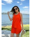 Kadın Kolsuz V Yaka Kuş Gözü Detay Bluz Short Aerobin Ikili Takım