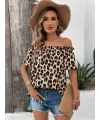 Kadın Madonna Yaka Fırfırlı Leopar Desenli Mikro Kumaş Bluz