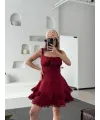 Kadın Mini Askılı Elbise - Bordo