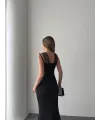 Kadın Omuz çoklu Askılı önü Taş Işlemeli Balık Kesim Janjan Krep Maxi Boy Elbise