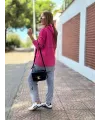 Kadın Pembe Kapşonlu Etek Ucu Detay Arma Ters Dikiş Gorunumlu Ikili Takım
