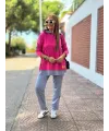 Kadın Pembe Kapşonlu Etek Ucu Detay Arma Ters Dikiş Gorunumlu Ikili Takım