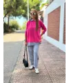 Kadın Pembe Kapşonlu Etek Ucu Detay Arma Ters Dikiş Gorunumlu Ikili Takım