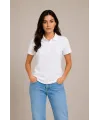 Kadın Polo Yaka Pike Kumaş Düğmeli Basic Tişört Günlük Rahat - Beyaz