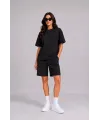 Kadın Premium Osy Modal Yumuşak Dokulu Tişört Cepli Şort Alt Üst Takım - Siyah