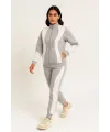 Kadın Premium Parçalı Eşofman Alt-Üst Takım - Dik Yaka Fermuarlı Sweatshirt - Gri