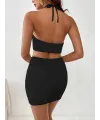 Kadın Sıfır Kol Crop Mini Etek Ikili Triko Takım