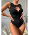 Kadın Sıfır Kol Göğüs, Sırt Ve Yanları Kesik Detay çıtçıtlı Viskon Bodysuit