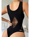 Kadın Sıfır Kol Göğüs, Sırt Ve Yanları Kesik Detay çıtçıtlı Viskon Bodysuit