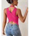 Kadın Sıfır Kol Sırt çapraz Detay Triko Bluz