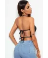 Kadın Sırtı Açık Siyah Belden Bağlamalı Crop Büstiyer TG275441