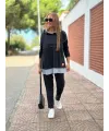 Kadın Siyah Kapşonlu Etek Ucu Detay Arma Ters Dikiş Gorunumlu Ikili Takım