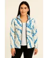 Kadın Tam Fermuarlı Desenli Polar Yakalı Uzun Kollu Oversize - Beyaz