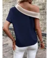 Kadın Tek Omuzu Açık Asimetrik Yaka Detaylı çift Renkli Ithal Krep Bluz