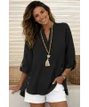 Kadın Truvakar Kol Hakim Yakalı Yandan Düğme Detaylı Aerobin Bluz