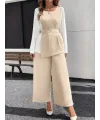 Kadın Uzun Kollu Açık Yakalı çift Renkli Kemerli Ithal Krep Ikili Takım