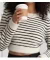 Kadın Uzun Kollu Balıkçı Yaka Crop Triko Bluz