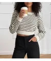 Kadın Uzun Kollu Balıkçı Yaka Crop Triko Bluz