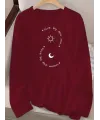 Kadın Uzun Kollu Bisiklet Yaka Desenli Viskon Bluz