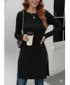 Kadın Uzun Kollu Bisiklet Yaka Iki Yandan Yırtmaç Detay Triko Bluz
