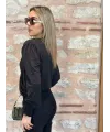Kadın Uzun Kollu Dökümlü Kruvaze Yaka Kol Ucu Gipeli Sandy Bluz
