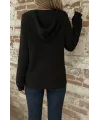 Kadın Uzun Kollu Kapşonlu önü Düğmeli Ve Bağcıklı Waffle Bluz