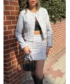 Kadın Uzun Kollu önü Açık Dokuma Ceket Ve Mini Etek Ikili Takım