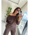 Kadın Uzun Kollu Tek Omuzdan Açık Modal Bluz Ve Pantolon Ikili Takım
