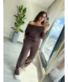 Kadın Uzun Kollu Tek Omuzdan Açık Modal Bluz Ve Pantolon Ikili Takım