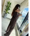 Kadın Uzun Kollu Tek Omuzdan Açık Modal Bluz Ve Pantolon Ikili Takım