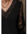 Kadın Uzun Kollu V Dantel Yakalı Viskon Bluz