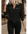 Kadın Uzun Kollu V Hakim Yaka Fermuar Detaylı Viskon Bluz