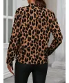 Kadın Uzun Kollu V Yakalı Leopar Desenli Modal Bluz