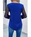 Kadın Uzun Kollu Yakadan Düğmeli Kolları Tül Detaylı Viskon Bluz