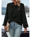 Kadın Uzun Kollu Yakadan Fiyonklu Incili Ithal Krep Bluz