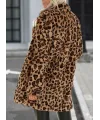 Kadın Uzun Kollu Yakalı Cepli Kısa Peluş Leopar Kaban