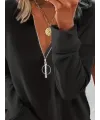 Kadın Uzun Kollu Yakası Açık Fermuarlı Viskon Bluz