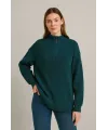 KADIN Yarım Fermuarlı Triko Kazak – Selanik Örgü, Dik Yaka, Pamuklu Dokuma, Oversize Uzun Kollu Kışlık Model - Haki