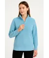 KADIN Yarım Fermuarlı Triko Kazak – Selanik Örgü, Dik Yaka, Pamuklu Dokuma, Oversize Uzun Kollu Kışlık Model - Bebe Mavisi