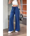 Kadın Yüksek Bel Lastikli Bağcıklı Kot Pantolon
