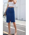 Kadın Yüksek Bel önden Yırtmaçlı Kısa Kot Etek