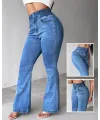 Kadın Yüksek Bel Yanları Lastik önü Düğmeli Kot Pantolon