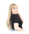 Kahküllü Uzun Dalgalı Fiber Sentetik Peruk - Karamel / Platin Röfleli