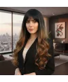 Kahküllü Uzun Dalgalı Fiber Sentetik Peruk - Siyah / Karamel Ombreli