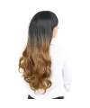 Kahküllü Uzun Dalgalı Fiber Sentetik Peruk - Siyah / Karamel Ombreli