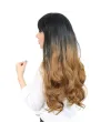 Kahküllü Uzun Dalgalı Fiber Sentetik Peruk - Siyah / Karamel Ombreli