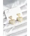 Kalp Model Zirkon Taşlı Gold Renk Pirinç Kadın Küpe